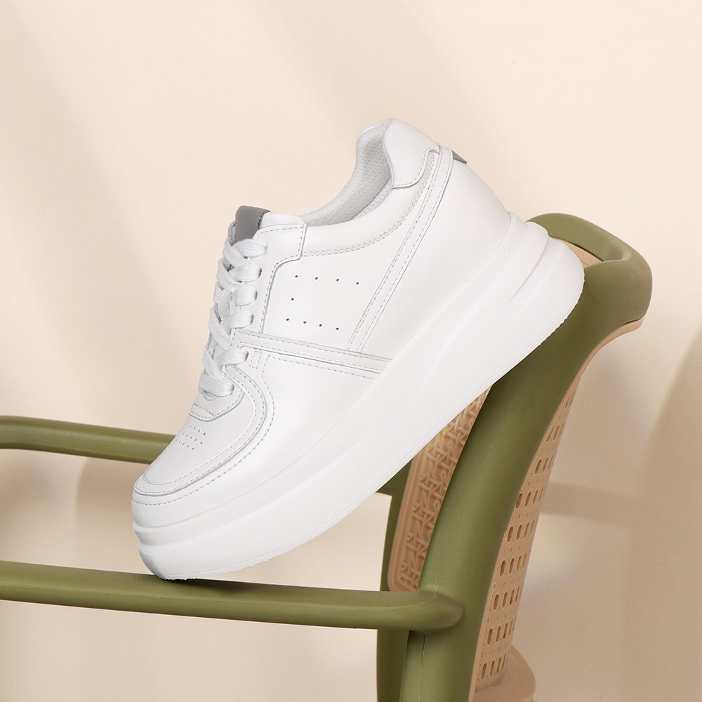 8 CM / 3.15 Inches CMR CHAMARIPA Elevator Sneakers For Women | White Leather Chunky Trainers