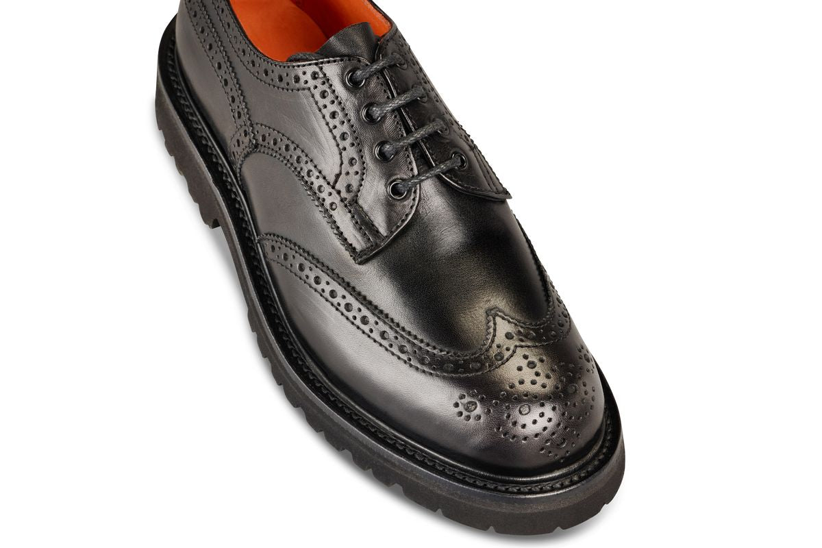 Anne Brogue Country Shoe - Black Ecopel
