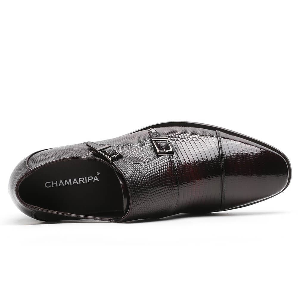7CM/2.76Inches - CMR CHAMARIPA Height Increasing Dress Shoes For Men Grey Lizard Leather Shoes