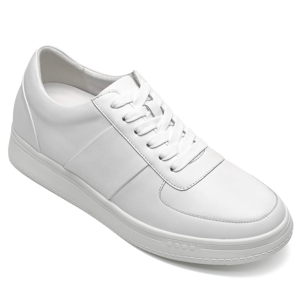 6 CM/2.36 Inches CMR CHAMARIPA Men's Casual Elevator Shoes - White Cowhide Leather Sneakers