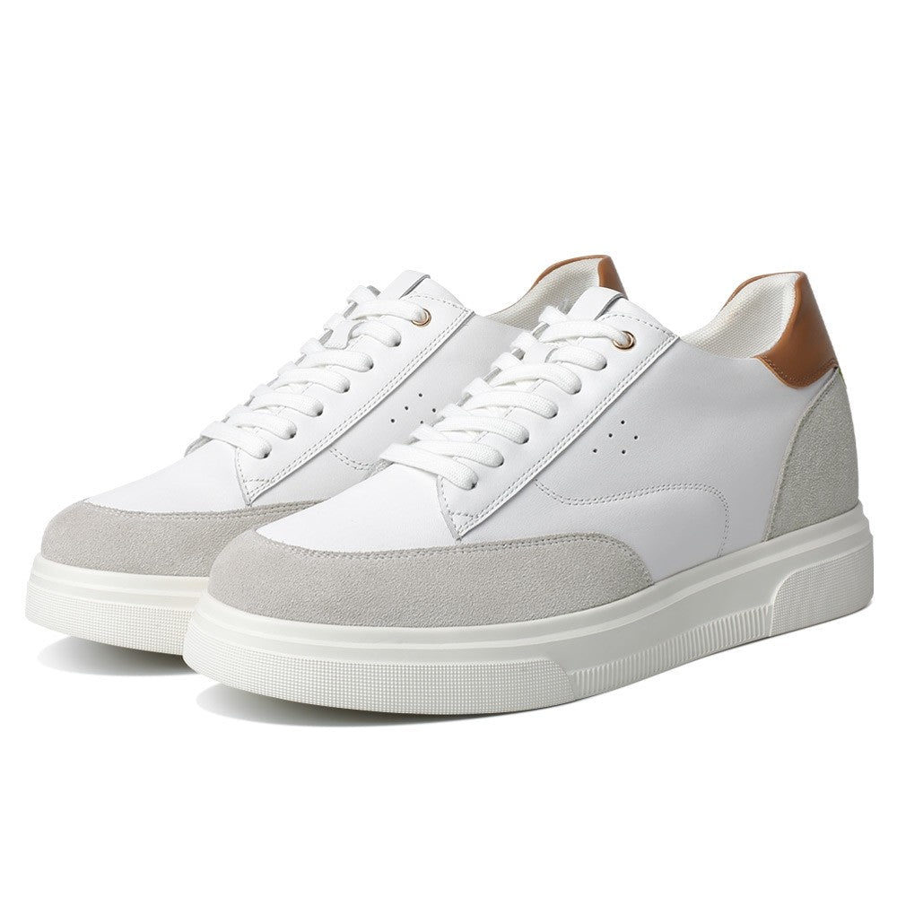 8CM / 3.15 Inches CMR CHAMARIPA Men’s White Leather Casual Elevator Shoes