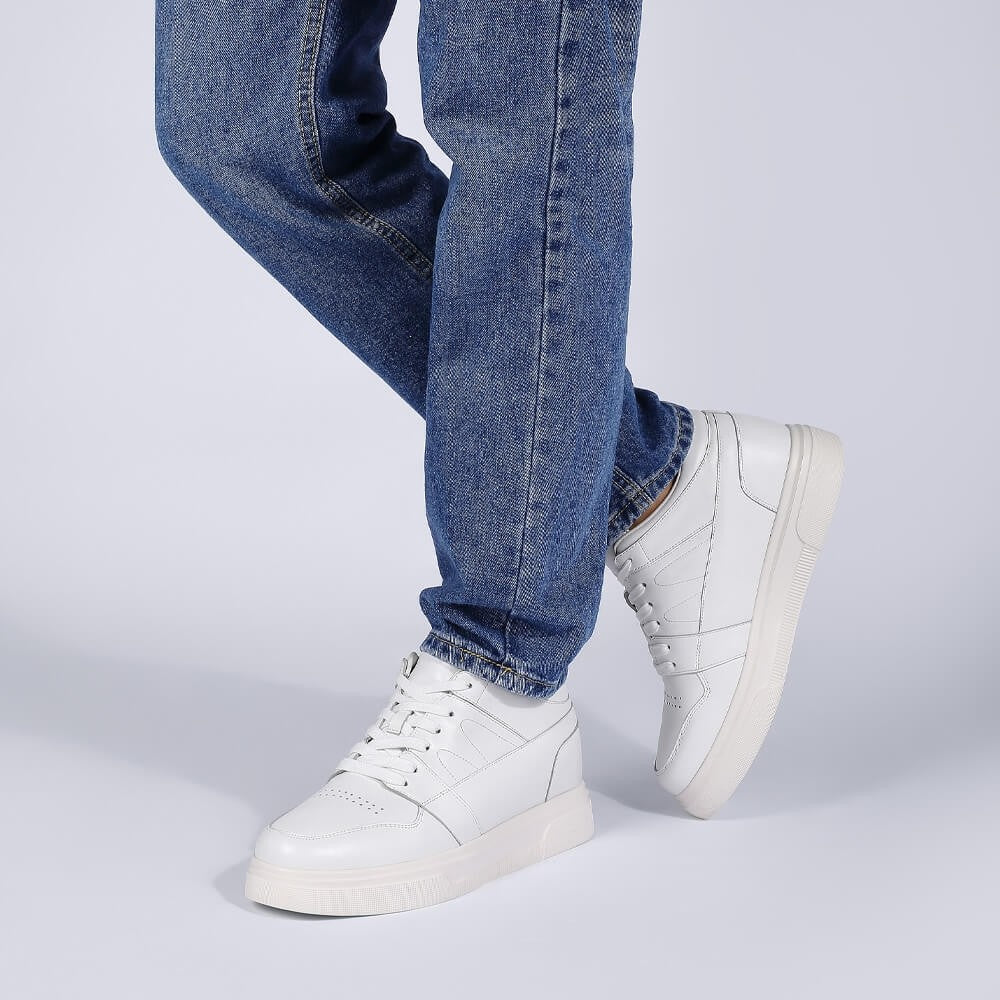 8 CM/3.15 Inches CMR CHAMARIPA Stylish White Leather Elevator Sneakers for Men
