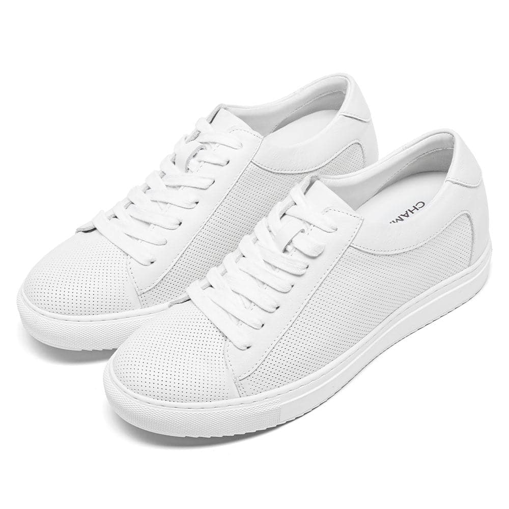 7 CM / 2.76 Inches - CMR CHAMARIPA White Sneakers That Make You Taller - Height Increasing Sneakers - Breathable Leather Casual Men's Sneakers