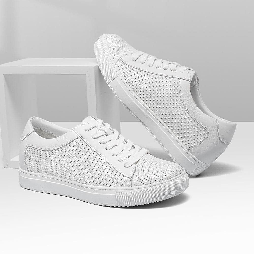 7 CM / 2.76 Inches - CMR CHAMARIPA White Sneakers That Make You Taller - Height Increasing Sneakers - Breathable Leather Casual Men's Sneakers