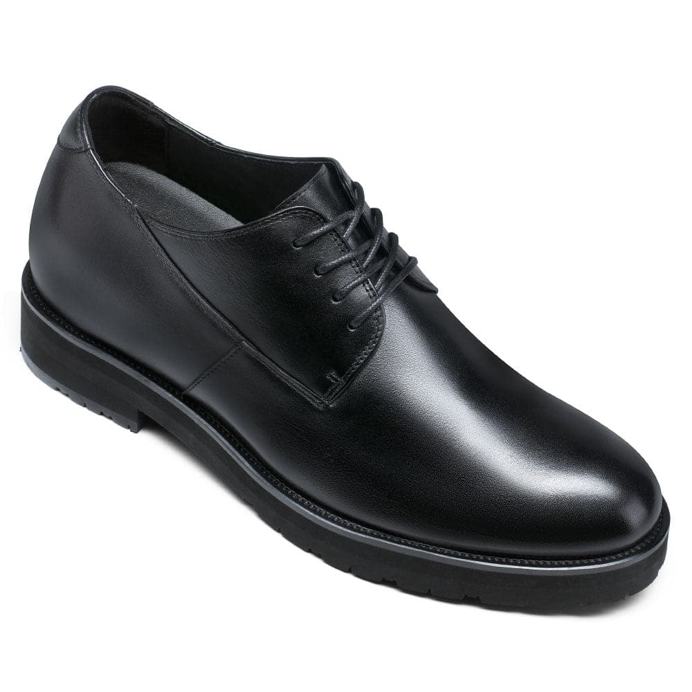 8 CM / 3.15 inches CMR CHAMARIPA Black Leather Raised Shoes for Men - High Increase Derby Dress Shoes
