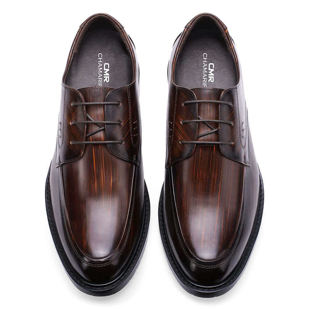 6CM / 2.36 Inches - CMR CHAMARIPA Height Increasing Men Dress Shoes - Handcrafted Elevator Shoes - Chocolate Brown Patina Leather Derby Shoes