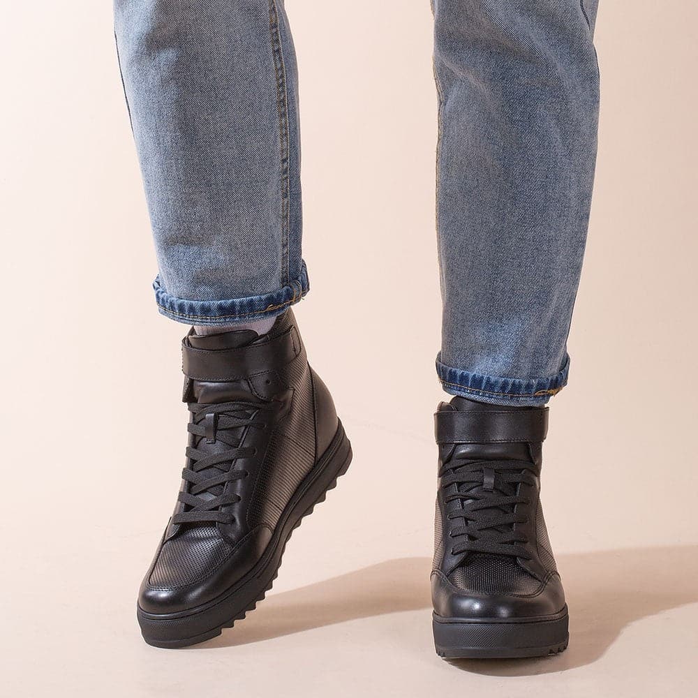 7 CM / 2.76 Inches CMR CHAMARIPA Height Increasing Sneakers - Men's Leather High Top Sneakers - Black
