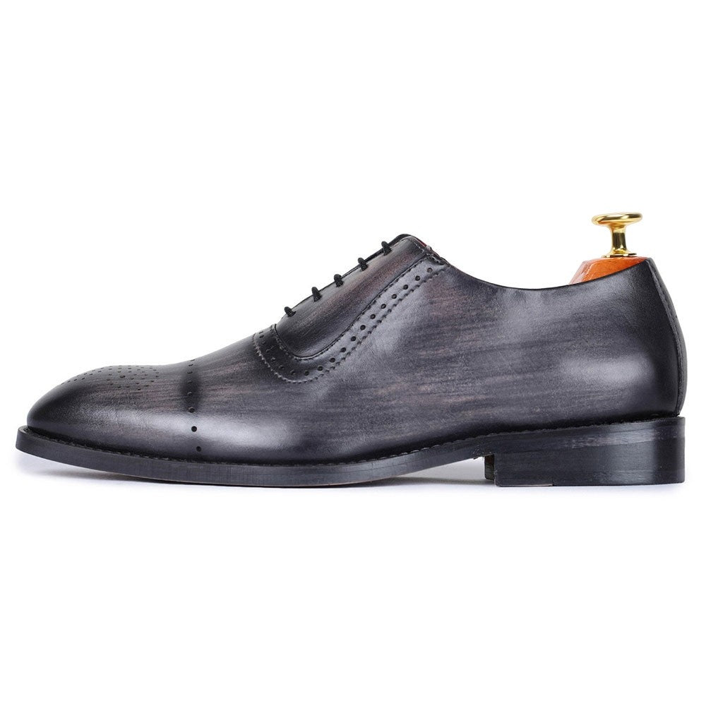 7 CM / 2.76 Inches Taller - CMR CHAMARIPA Dress Elevator Shoes - Handcrafted Medallion Toe Oxford - Gray