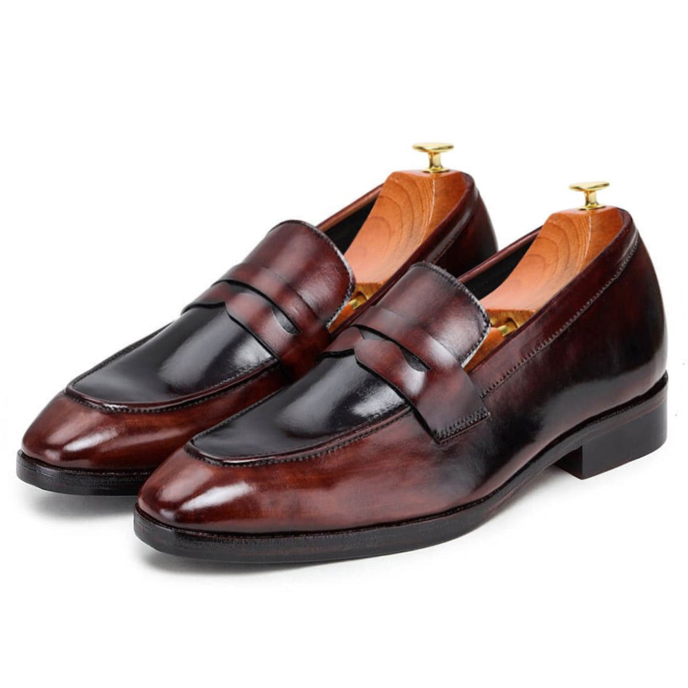 7 CM / 2.76 Inches Taller - CMR CHAMARIPA Height Increasing Shoes For Men - Handcrafted Penny Loafers - Brown