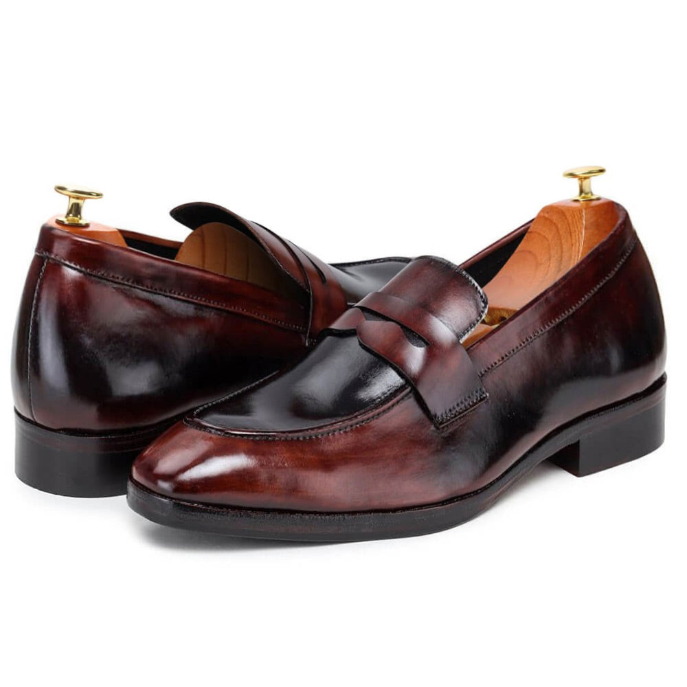 7 CM / 2.76 Inches Taller - CMR CHAMARIPA Height Increasing Shoes For Men - Handcrafted Penny Loafers - Brown