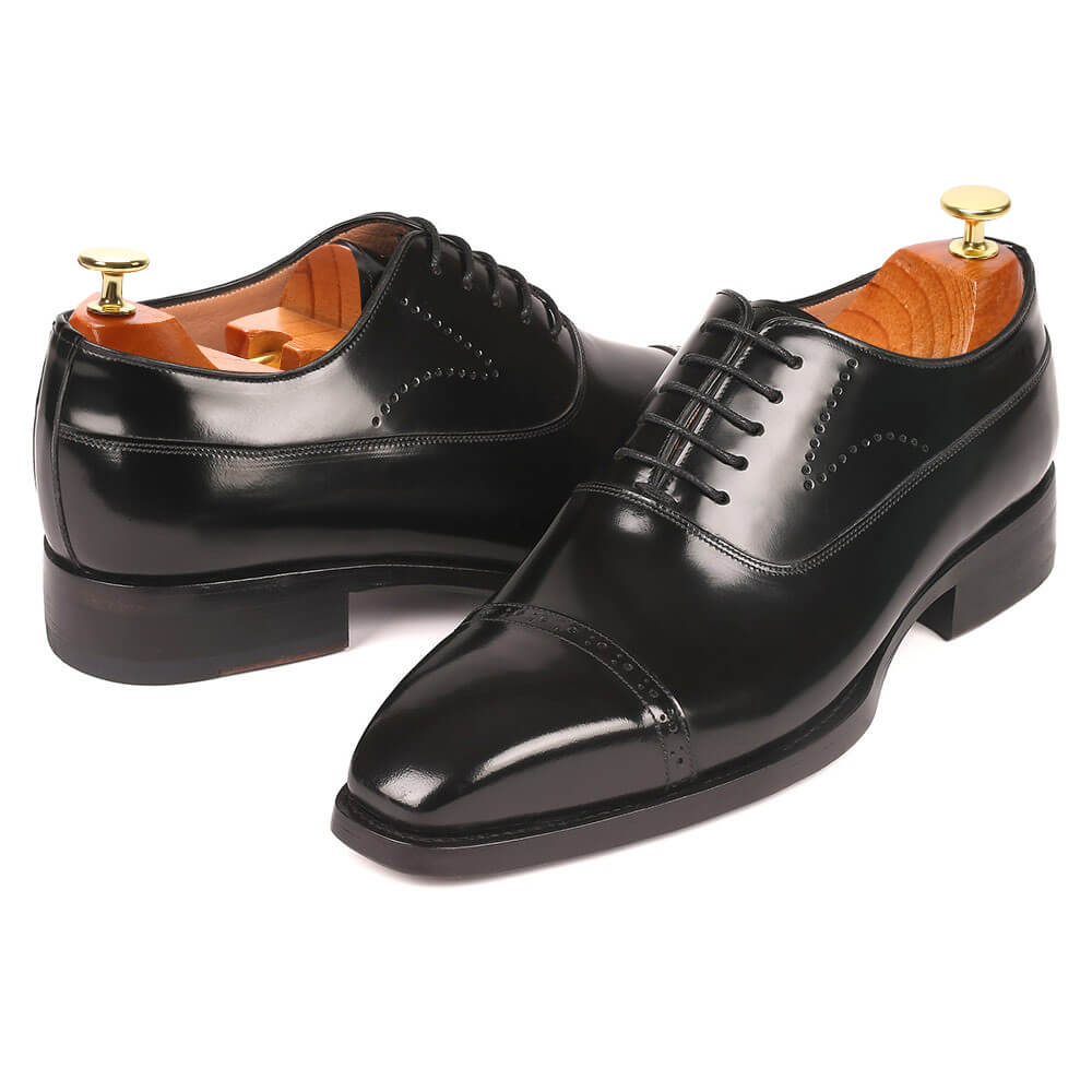 7 CM / 2.76 Inches CMR CHAMARIPA Goodyear Welted Elevator Shoes for Men - Black Cap Toe Oxfords