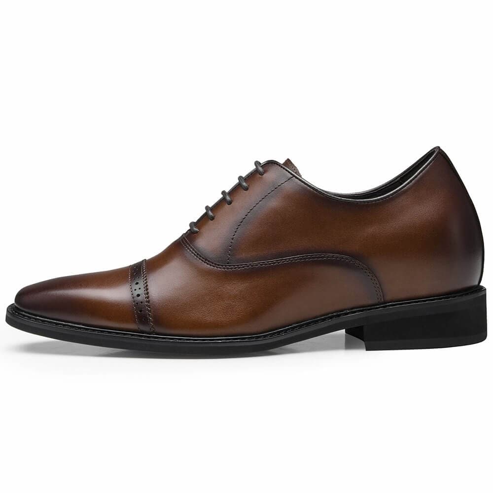 8CM / 3.15 Inches - CMR CHAMARIPA Height Increasing Elevator Shoes For Men High Heel Men Dress Shoes Brogue Oxford In Brown