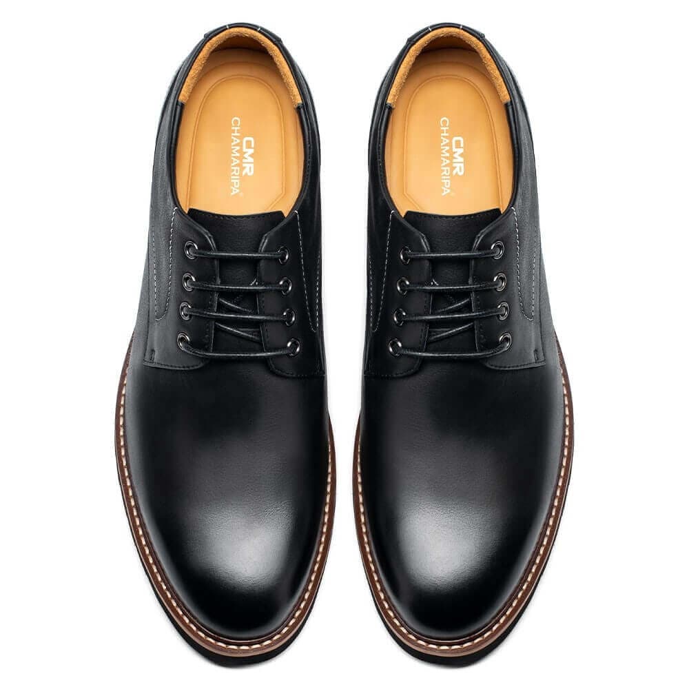 8 CM / 3.15 Inches CMR CHAMARIPA Men's Black Leather Derby Elevator Dress Shoes