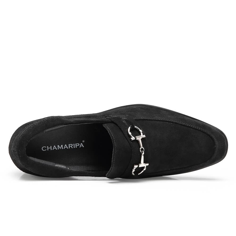 7 CM / 2.76 Inches CMR CHAMARIPA Hidden Heel Loafer Elevator Shoes For Men Black Suede Tall Men Shoes