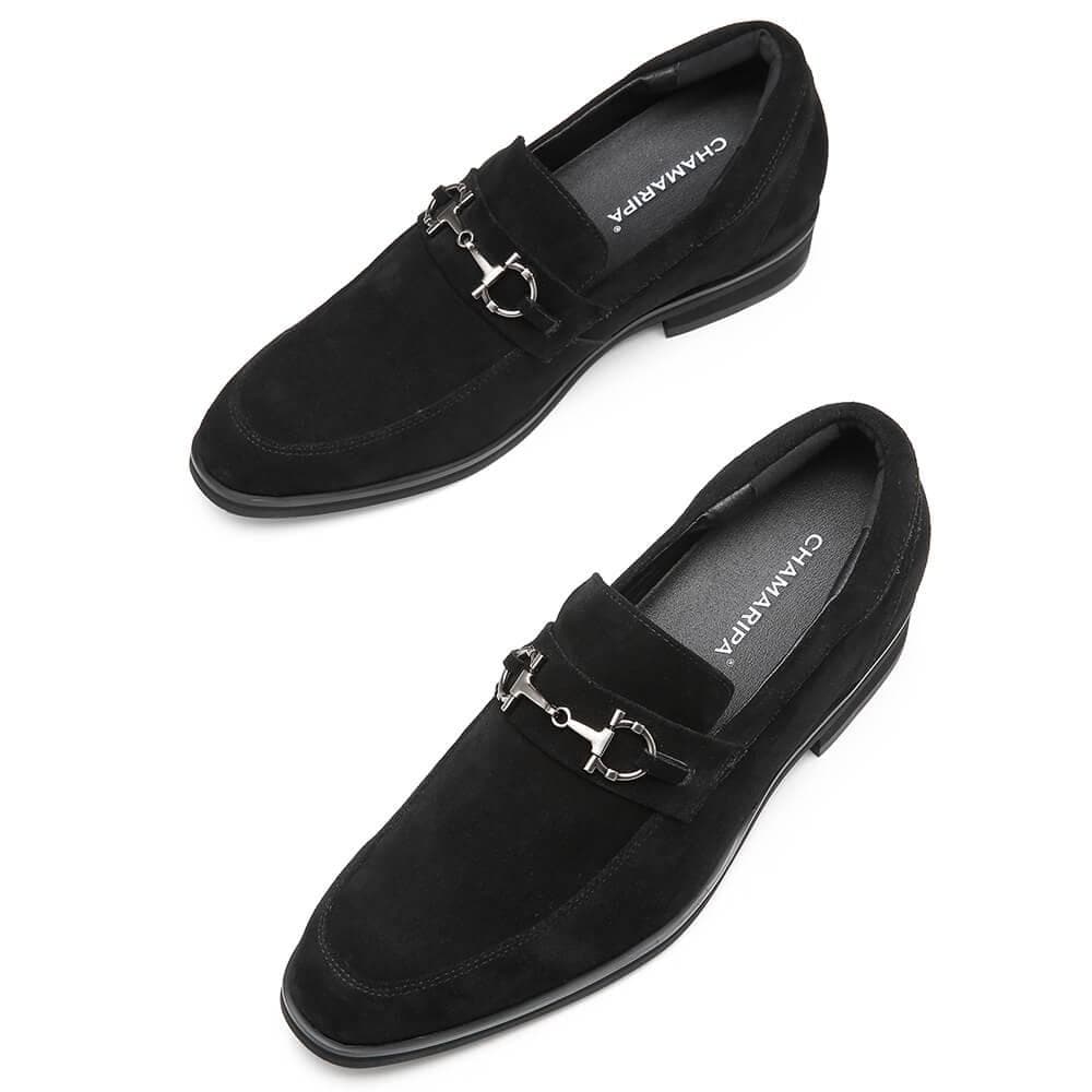7 CM / 2.76 Inches CMR CHAMARIPA Hidden Heel Loafer Elevator Shoes For Men Black Suede Tall Men Shoes