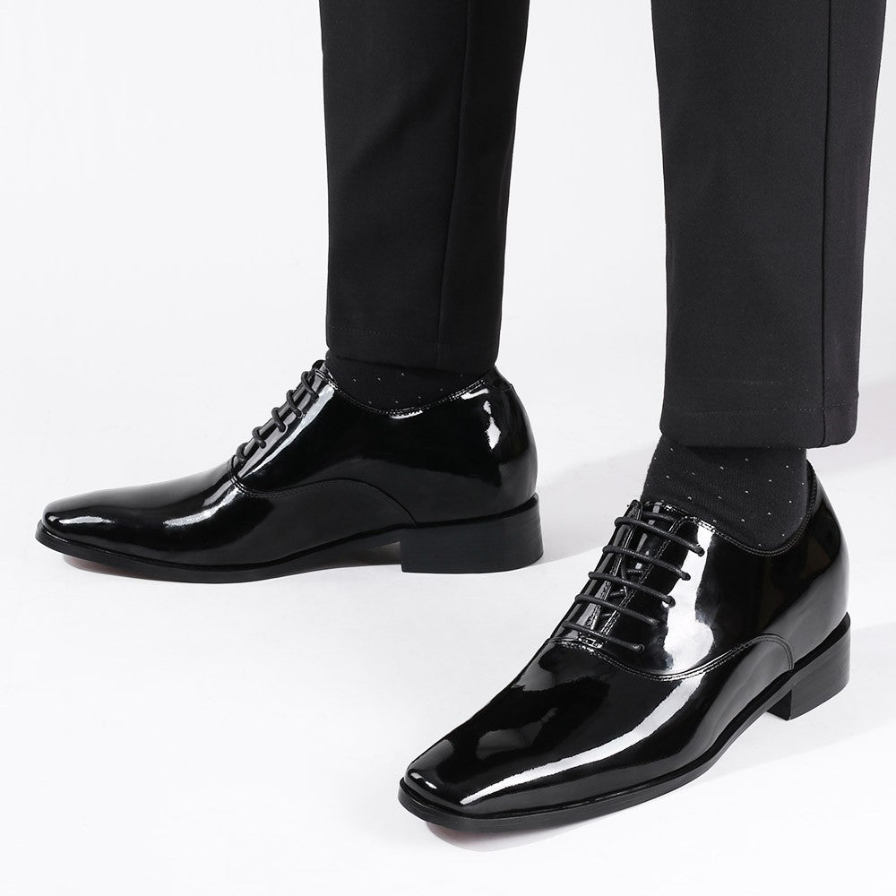 7 CM / 2.76 Inches CMR CHAMARIPA Glossy Elevator Tuxedo Shoes Patent Leather High Increase Shoes
