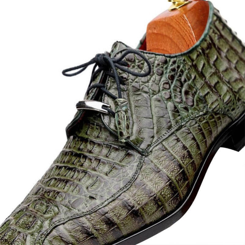 7 CM/2.76 Inches CMR CHAMARIPA Men's Green Exotic Crocodile Leather Derby Shoes – Handcrafted
