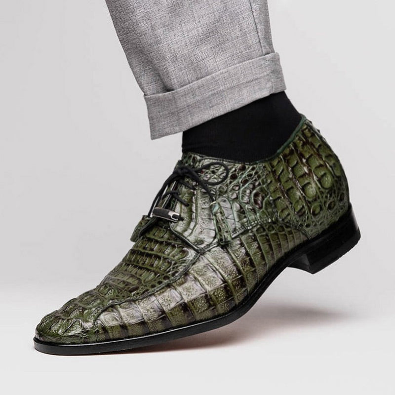 7 CM/2.76 Inches CMR CHAMARIPA Men's Green Exotic Crocodile Leather Derby Shoes – Handcrafted