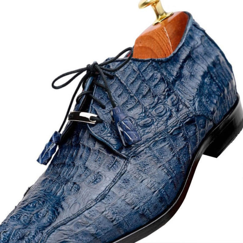 7CM/2.76 Inches CMR CHAMARIPA Elevate Your Style with Men's Navy Crocodile Derby Elevator Shoes