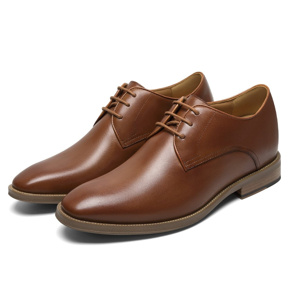 7CM / 2.76 Inches CMR CHAMARIPA Elegant Brown Leather Elevator Derby Shoes for Men