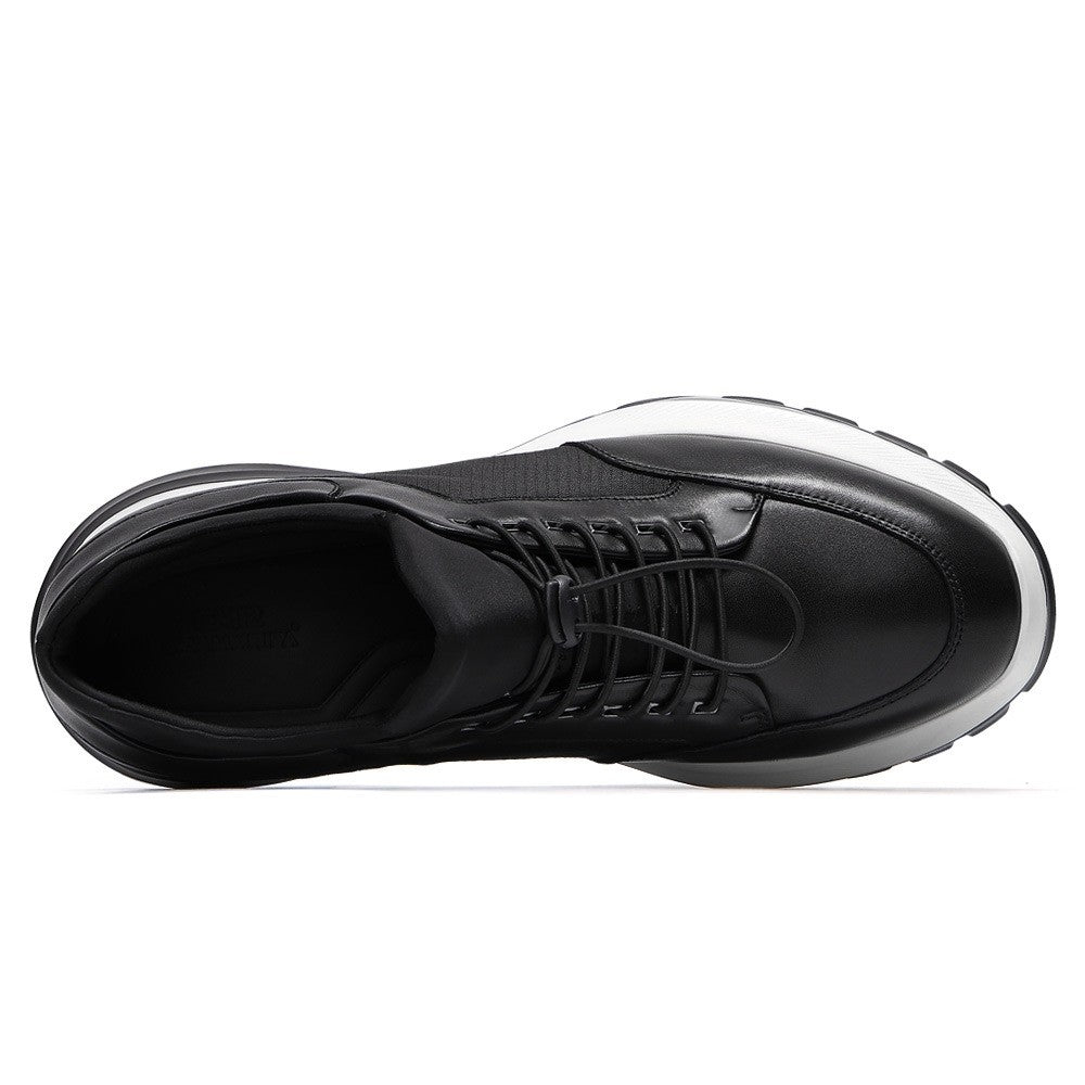 8CM / 3.15 Inches CMR CHAMARIPA Men's Discreet Height Increase Sneakers - Black Genuine Leather Casual Shoes
