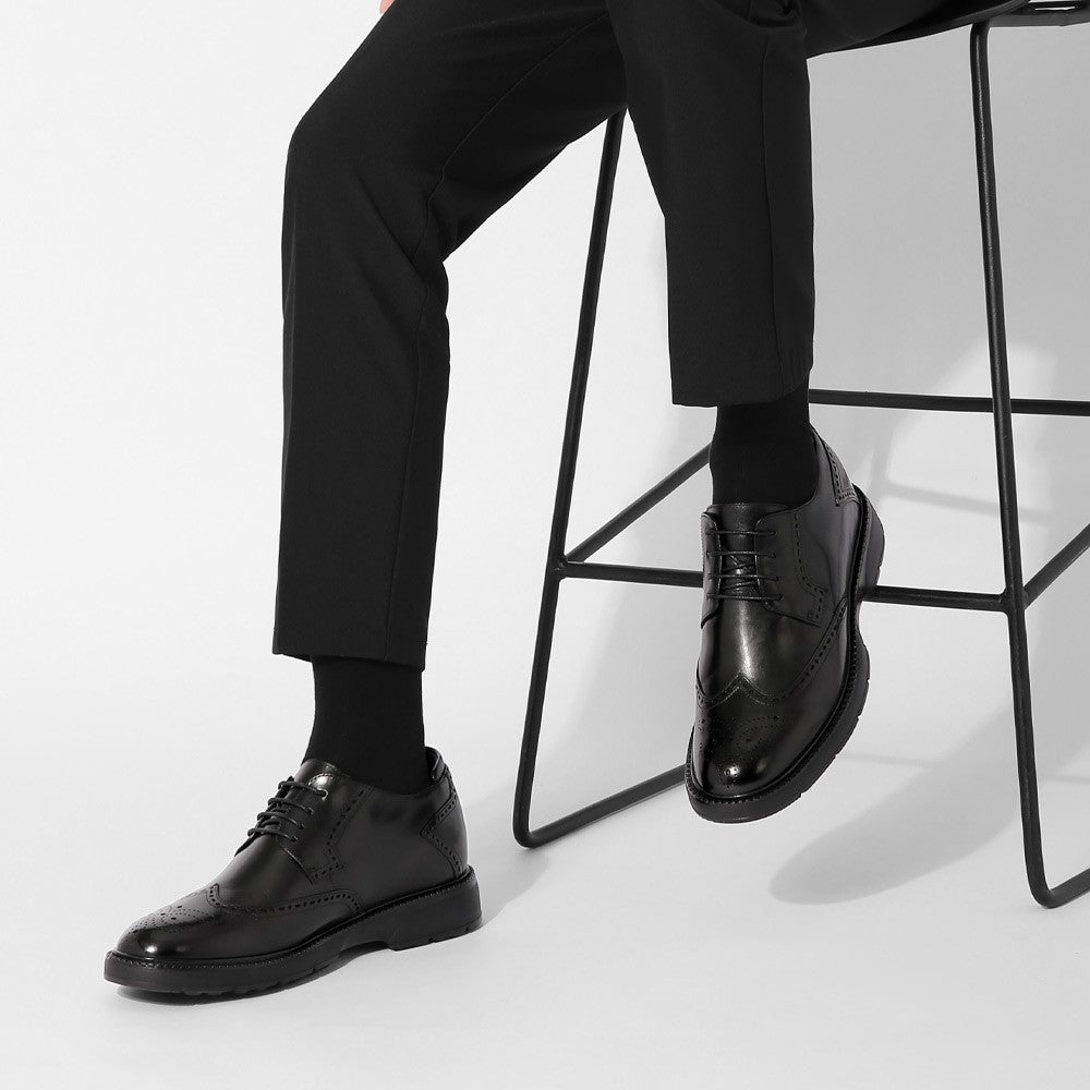 7CM/2.76 Inches CMR CHAMARIPA Men's Black Leather Derby Shoes