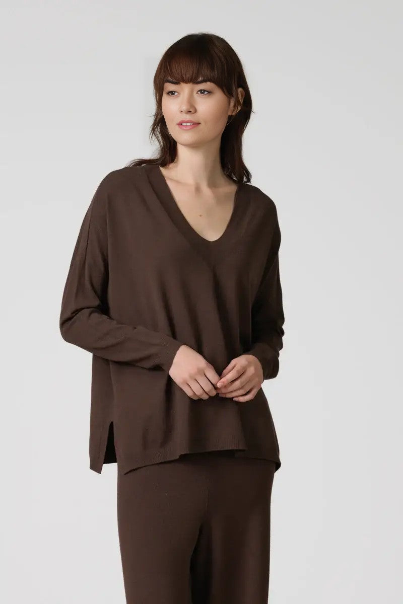 Kaia Elastic Waist Pants | Chocolate Brown | Fine Knit
