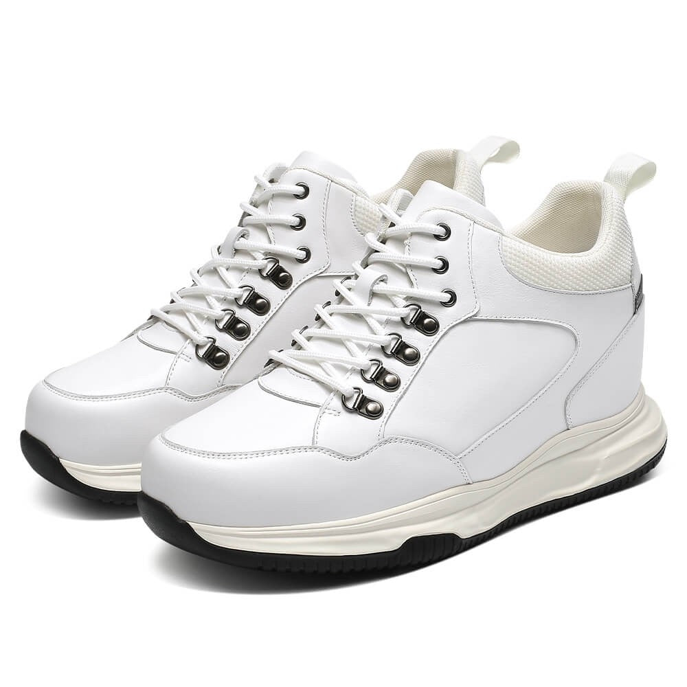 10 CM / 3.94 Inches - CMR Chamaripa Height Increase Shoes Men Elevator Sneakers Shoes White Leather Shoes