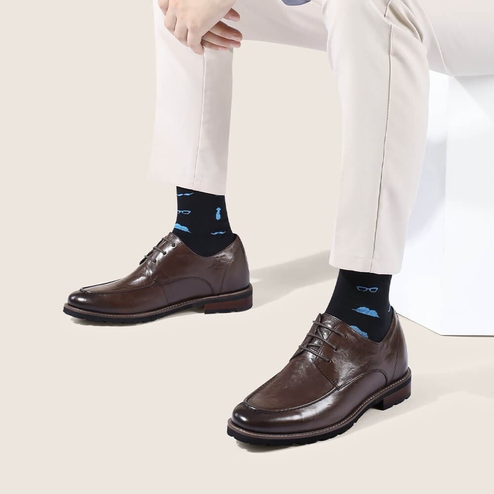 7 CM / 2.76 Inches CMR CHAMARIPA Height Increasing Shoes - Coffee Derby Dress Shoes