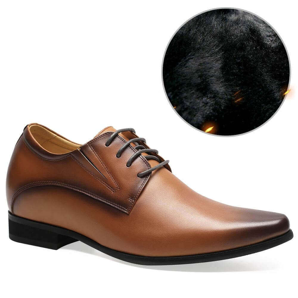 8 CM / 3.15 Inches - CMR CHAMARIPA Men's Elevator Shoes Warm Fur Lined Winter Shoess Brown Derby High Heel Men Dress Shoes