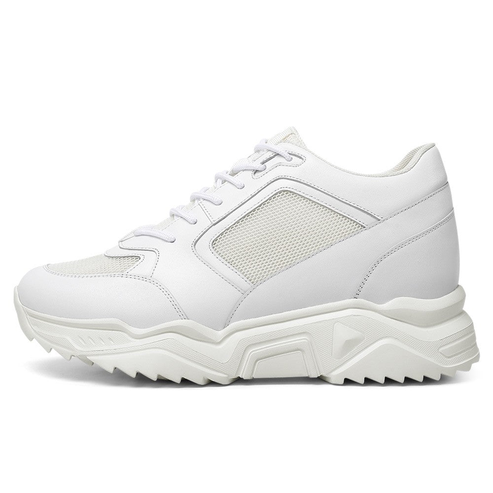 10 CM/3.94 Inches CMR CHAMARIPA Men's White Leather Height Increasing Sneakers