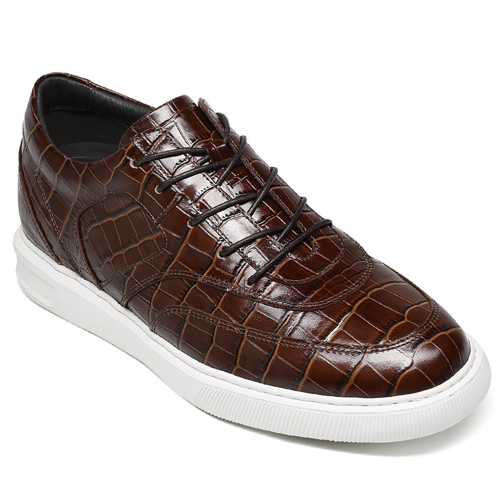6 CM/2.36 Inches CMR CHAMARIPA Height Increasing Shoes Luxury Brown Leather Sneakers - Elevate Your Style with Handcrafted Elevator Shoes