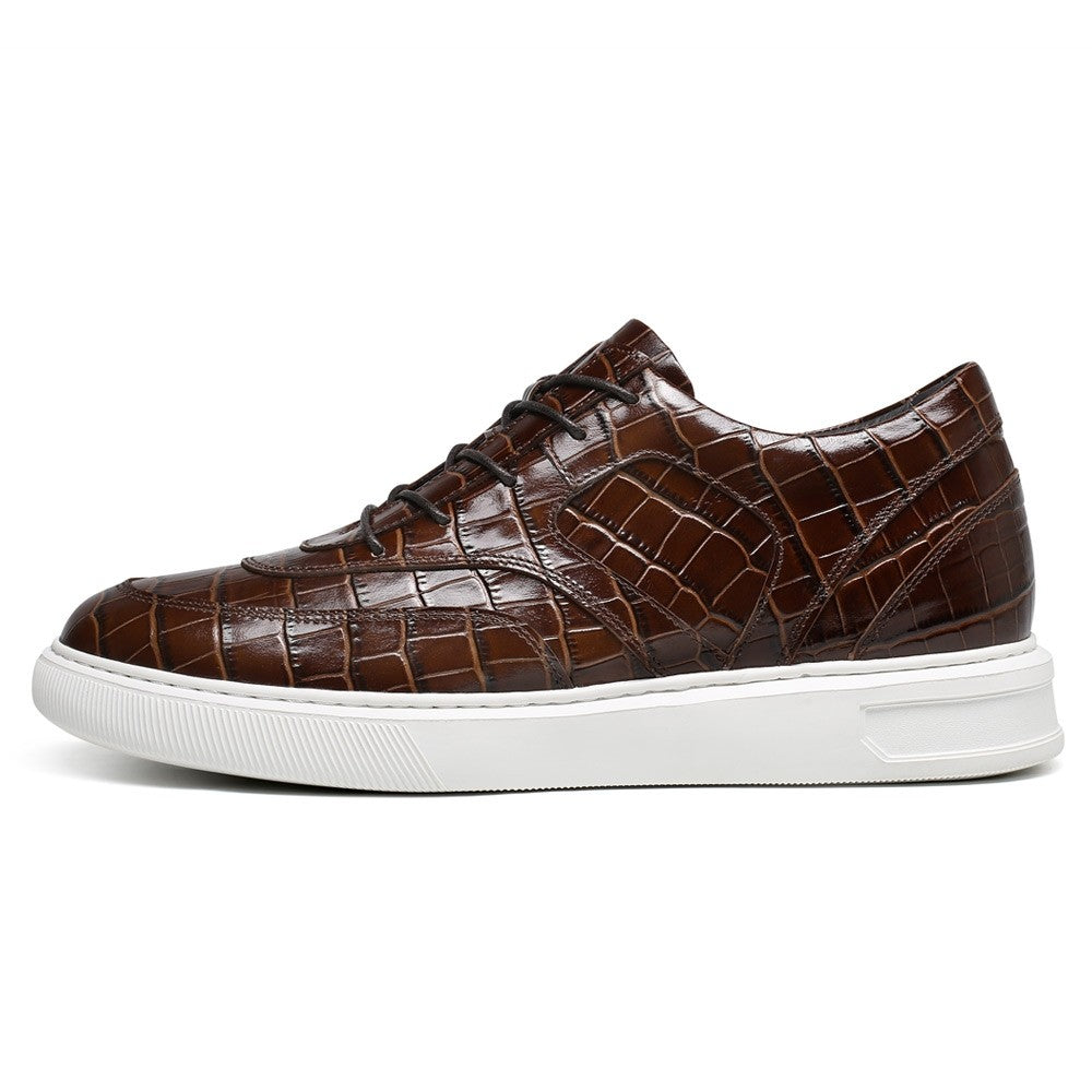 6 CM/2.36 Inches CMR CHAMARIPA Height Increasing Shoes Luxury Brown Leather Sneakers - Elevate Your Style with Handcrafted Elevator Shoes