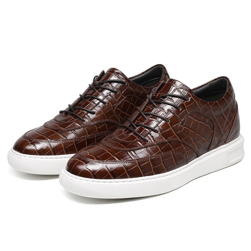 6 CM/2.36 Inches CMR CHAMARIPA Height Increasing Shoes Luxury Brown Leather Sneakers - Elevate Your Style with Handcrafted Elevator Shoes
