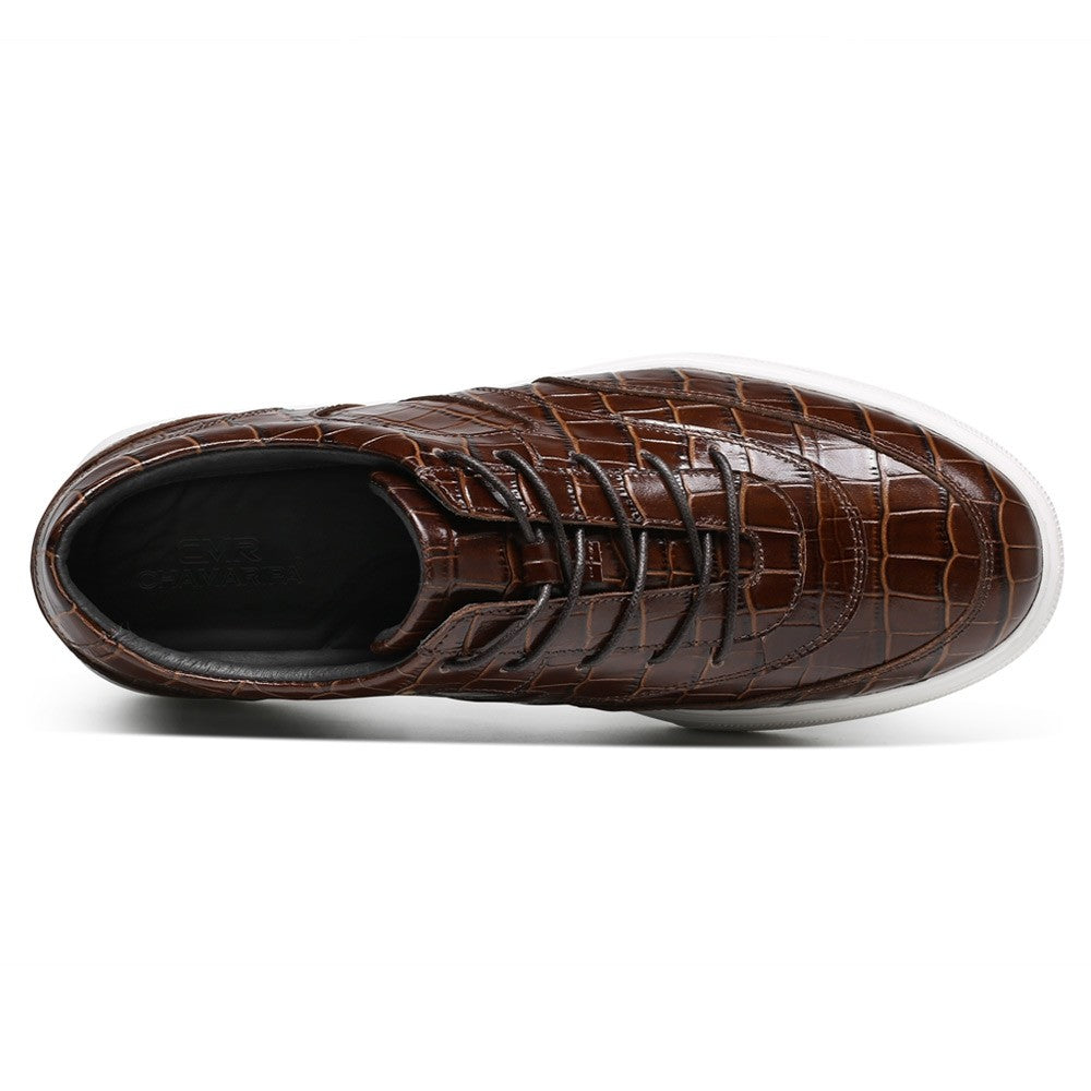 6 CM/2.36 Inches CMR CHAMARIPA Height Increasing Shoes Luxury Brown Leather Sneakers - Elevate Your Style with Handcrafted Elevator Shoes
