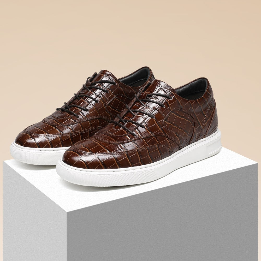 6 CM/2.36 Inches CMR CHAMARIPA Height Increasing Shoes Luxury Brown Leather Sneakers - Elevate Your Style with Handcrafted Elevator Shoes