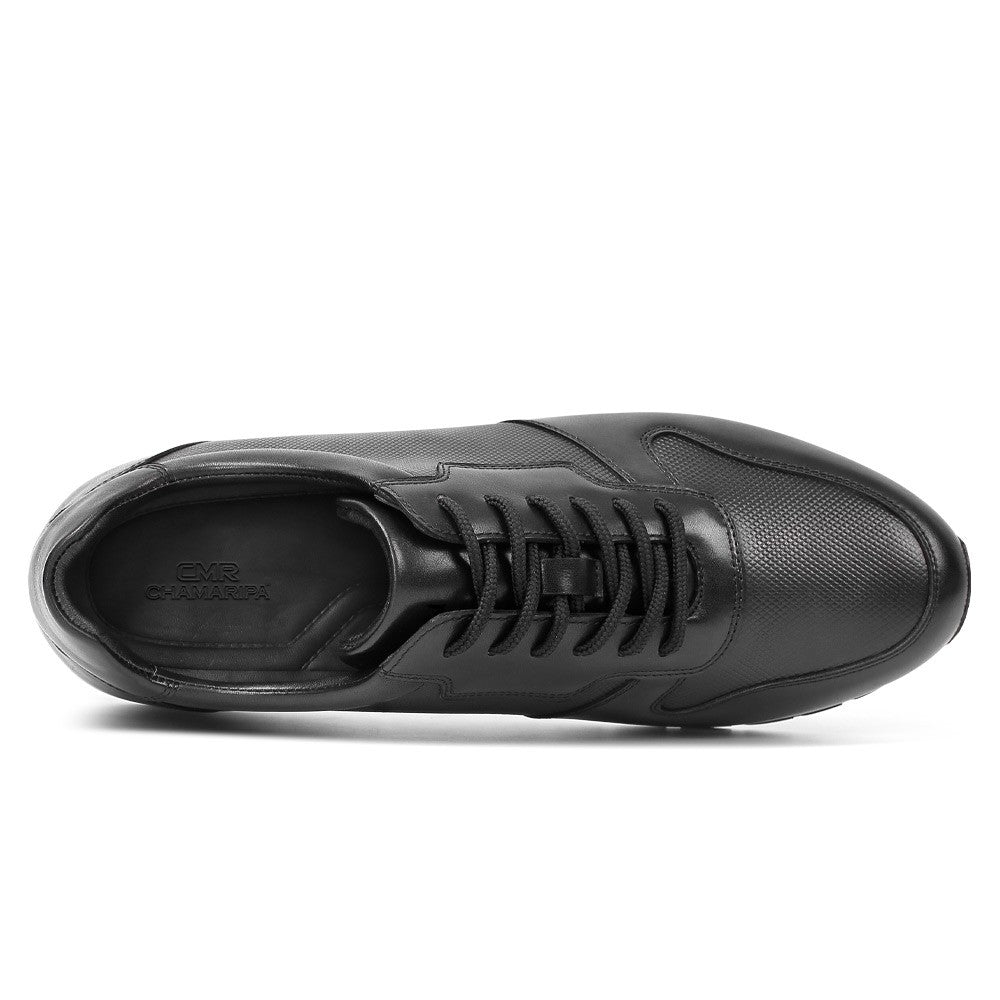 8CM/3.15 Inches CMR CHAMARIPA Men's Height Increasing Black Leather Casual Sneakers