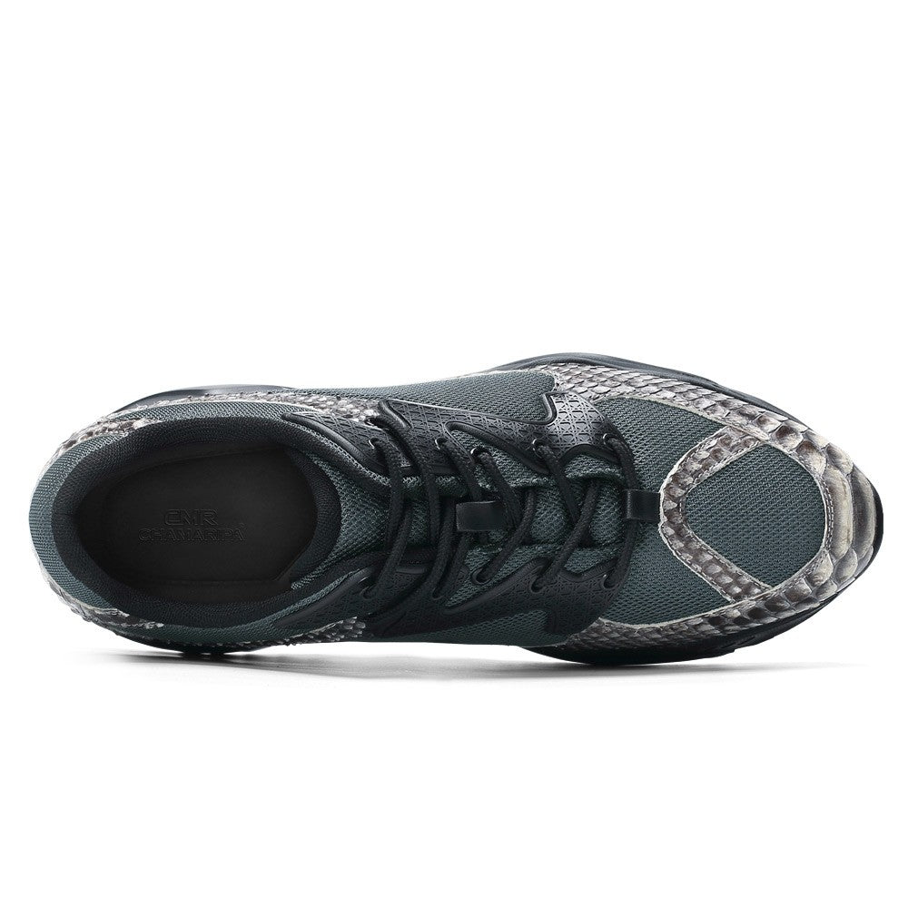8 CM/3.15 Inches CMR CHAMARIPA Blue Python Leather & Mesh Sneakers