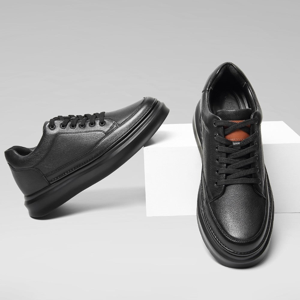 7 CM/2.76 Inches CMR CHAMARIPA Men's Black Leather Elevator Sneakers