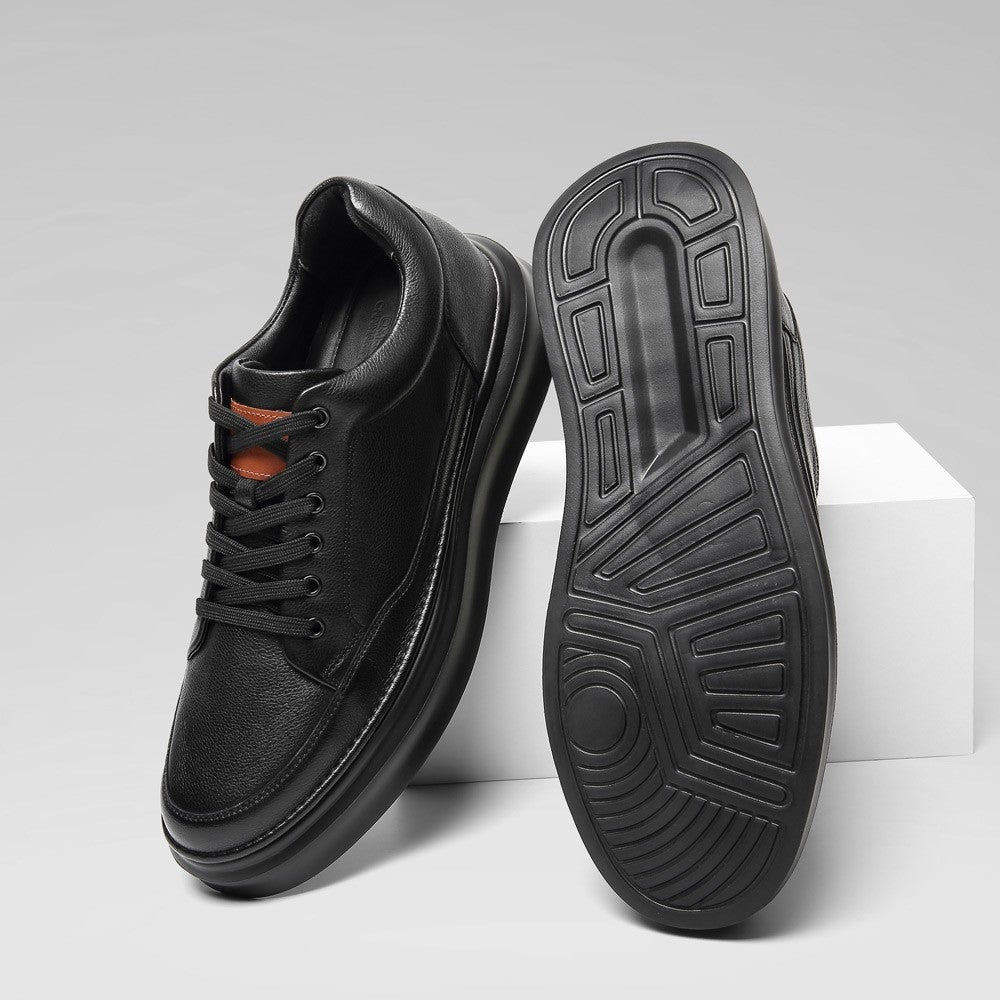 7 CM/2.76 Inches CMR CHAMARIPA Men's Black Leather Elevator Sneakers