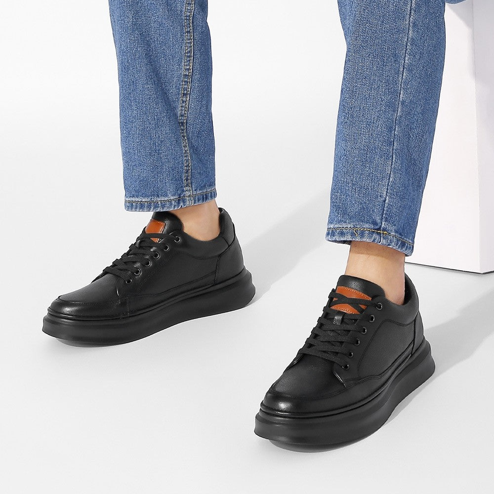 7 CM/2.76 Inches CMR CHAMARIPA Men's Black Leather Elevator Sneakers