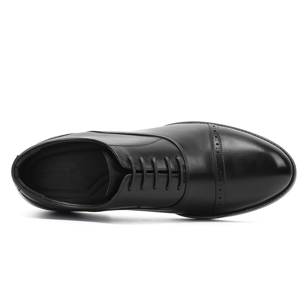 8 CM / 3.15 Inches CMR CHAMARIPA Men's Black Calfskin Elevator Oxford Shoes