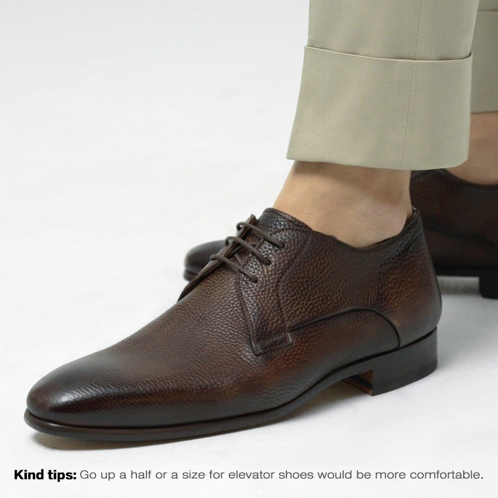 7CM / 2.76Inches - CMR CHAMARIPA Dress Elevator Shoes High Heel Men Shoes Brown Leather Derby Shoes