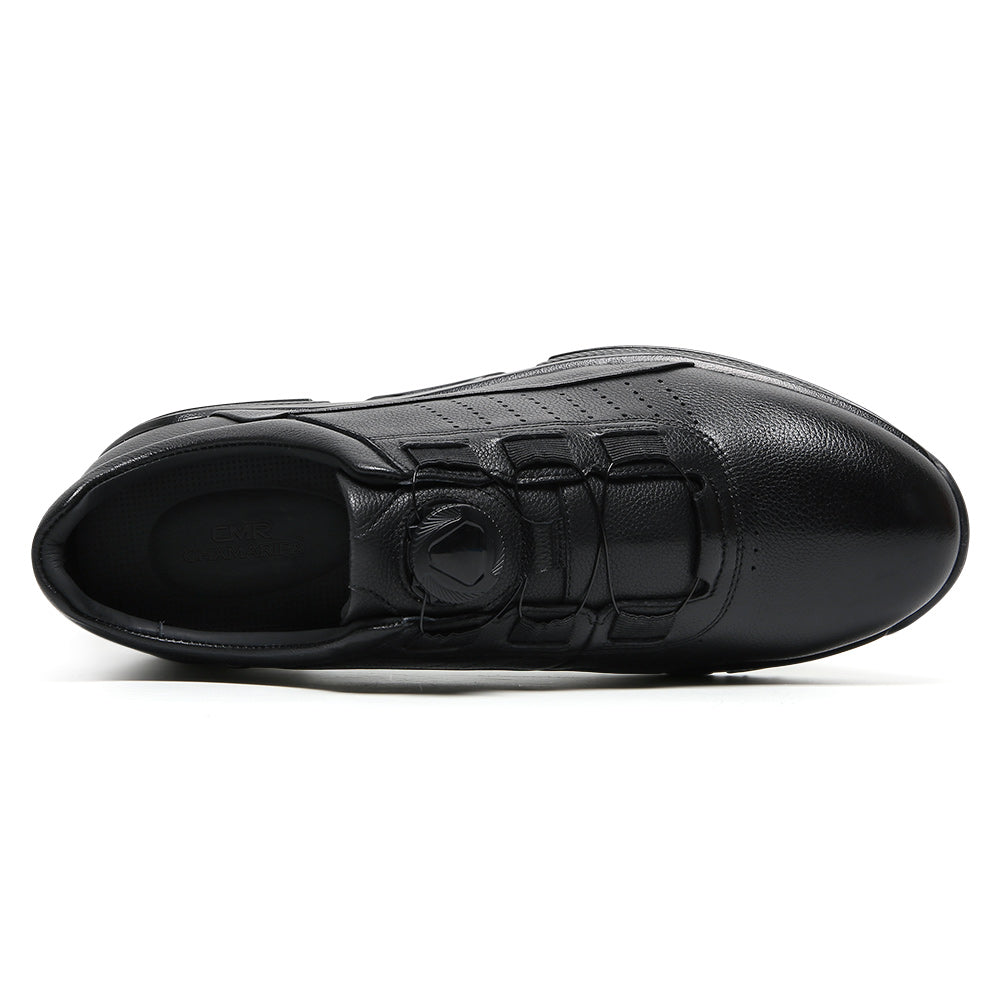 7CM / 2.76 Inches CMR CHAMARIPA Men's Shoes With Higher Heels | Black Leather Casual Sneakers