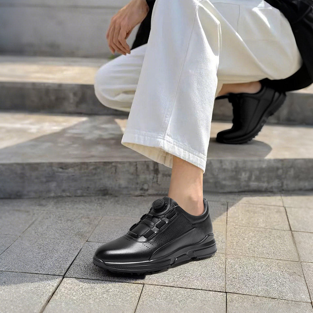 7CM / 2.76 Inches CMR CHAMARIPA Men's Shoes With Higher Heels | Black Leather Casual Sneakers
