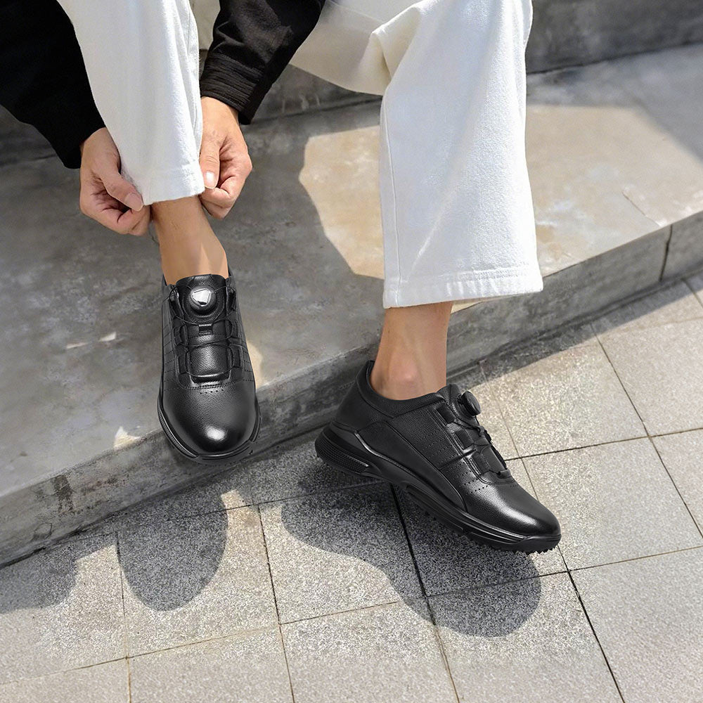 7CM / 2.76 Inches CMR CHAMARIPA Men's Shoes With Higher Heels | Black Leather Casual Sneakers