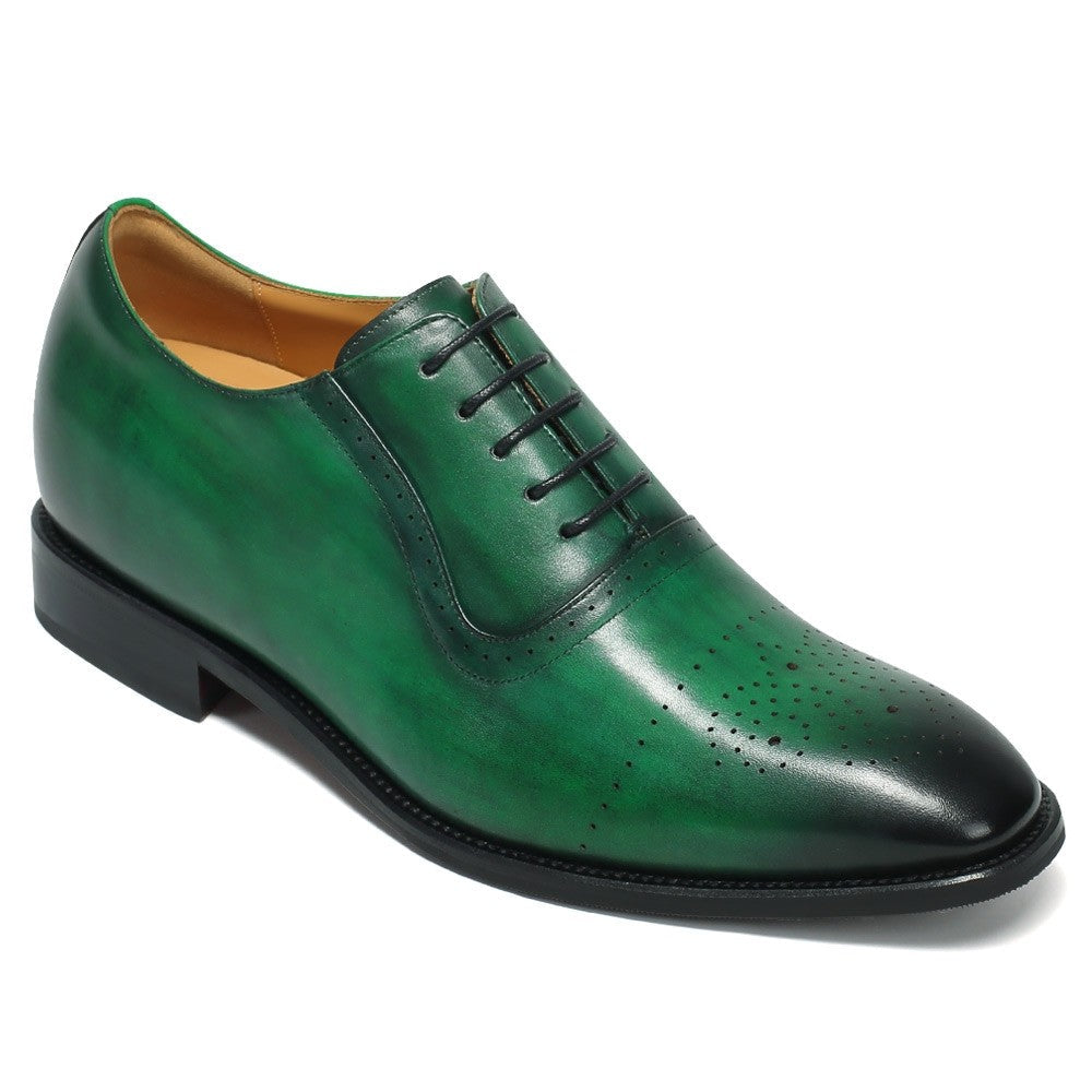 7 CM/2.76 Inches CMR CHAMARIPA Men's Formal Brogue Oxford Shoes - Emerald Green Genuine Leather, Classic Wingtip Design