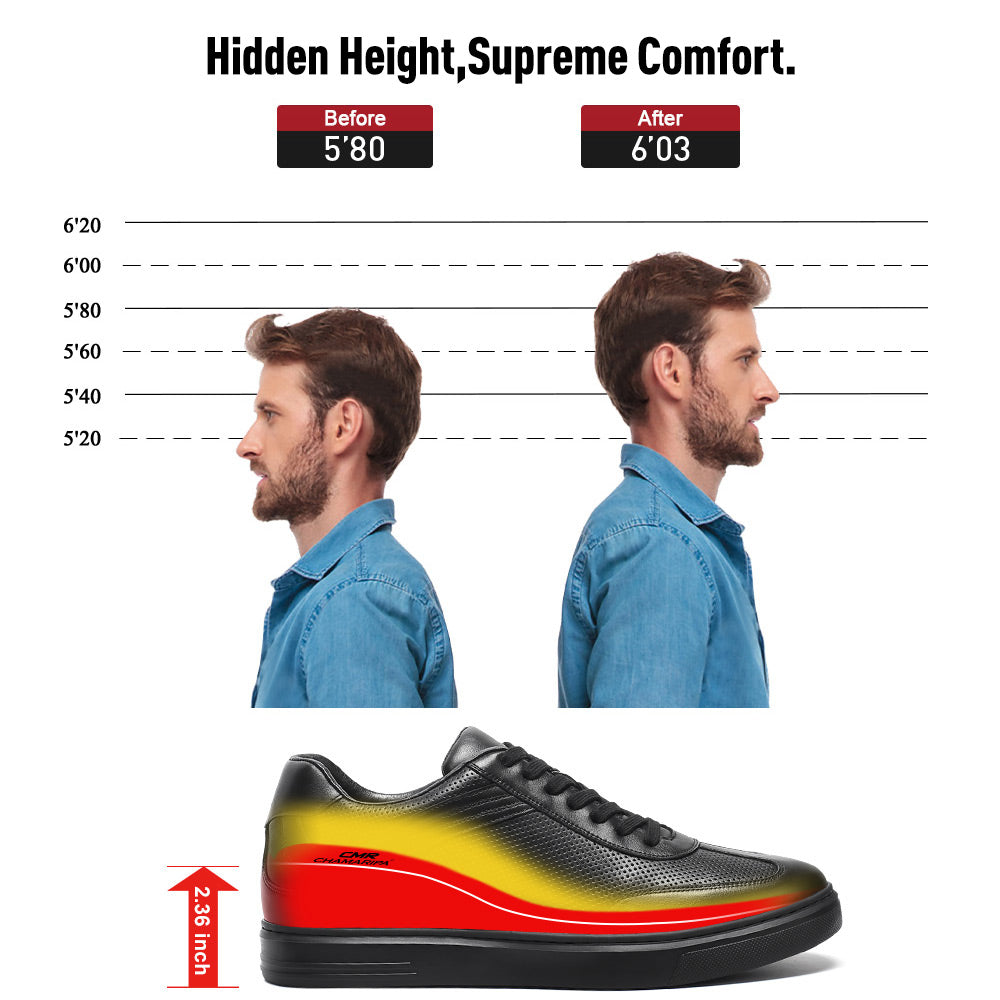 6 CM/2.36 Inches CMR CHAMARIPA Men’s Elevator Casual Sneakers - Crisp White Leather Shoes for Subtle Height Boost & Everyday Style