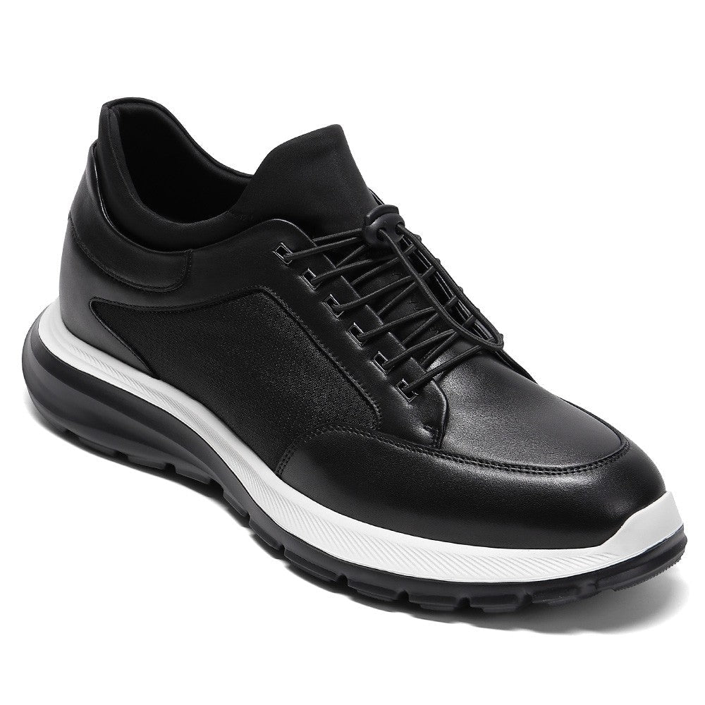8CM / 3.15 Inches CMR CHAMARIPA Men's Discreet Height Increase Sneakers - Black Genuine Leather Casual Shoes
