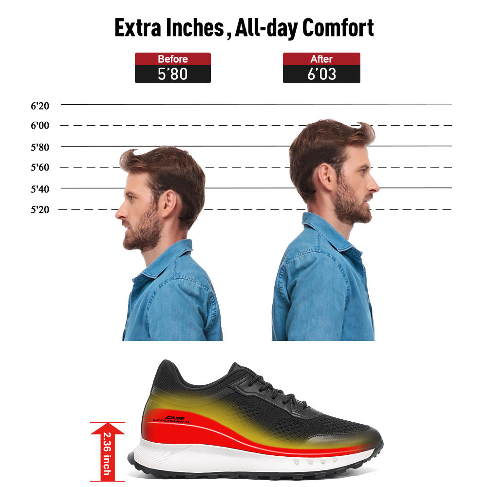 6 CM/2.36 Inches CMR CHAMARIPA Men's Black Knit Elevator Sneakers